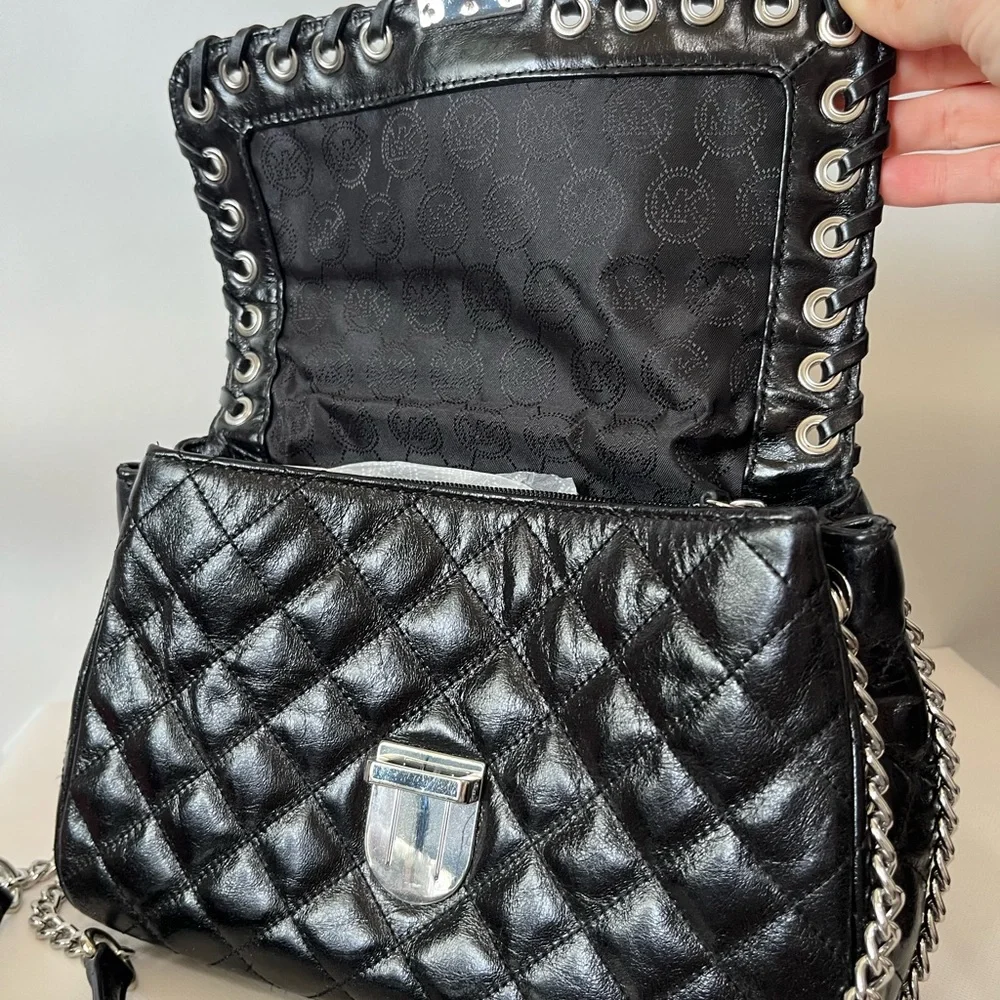 Michael Kors Hippie Grommet Sloan Black Leather Shoulder Bag - Picture 7 of 16